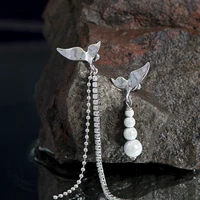 fishtail fantasy pearl tassel earring designer asymmetrical long zircon chain earrings cool metal pendants jewelry elegent gift