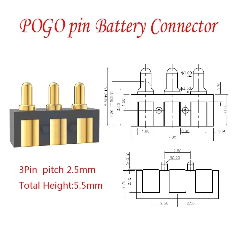 

5 шт. SMT подпружиненный разъем Pogo Pin 3-контактный штекер с шагом 2,5/3,0 мм, варианты высоты 5,5/6,0/6,7/8,0 мм