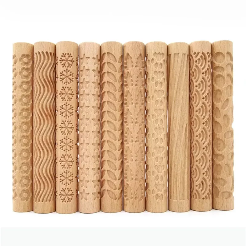 

Tool Wood Carving Pottery Wood Texture Mud Roller Embossed Pattern Embossed Rod Mud Roll Rolling Pin Diy Clay Craft Tool