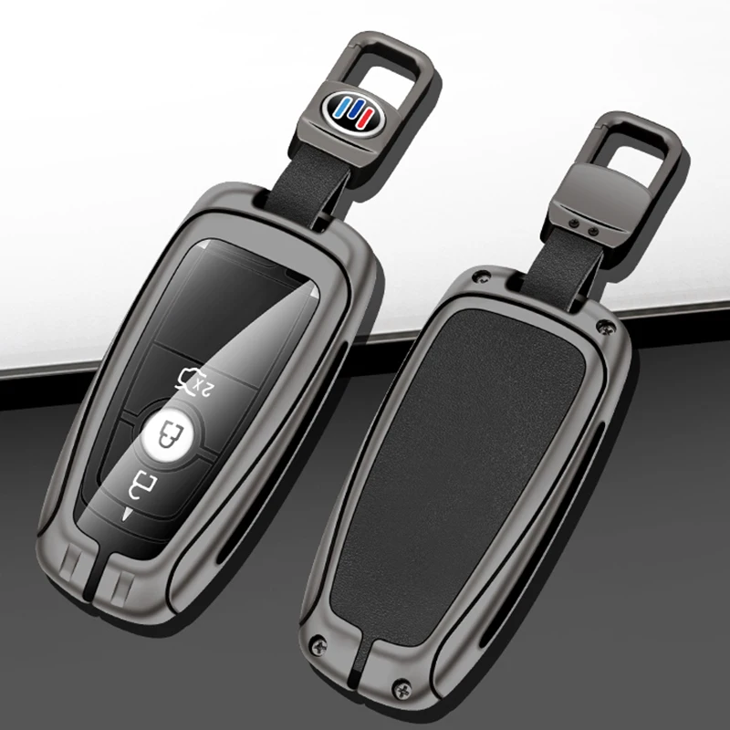 

Металлический кожаный чехол для автомобильного ключа чехол для Ford Fusion Mustang Explorer F150 F250 F350 EcoSport Edge S-MAX Ranger Lincoln Mondeo
