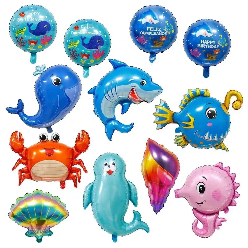 

New Ocean Theme Birthday Party Decorative Balloon Shell Conch Crab Whale Aluminum Floating Air Balloon