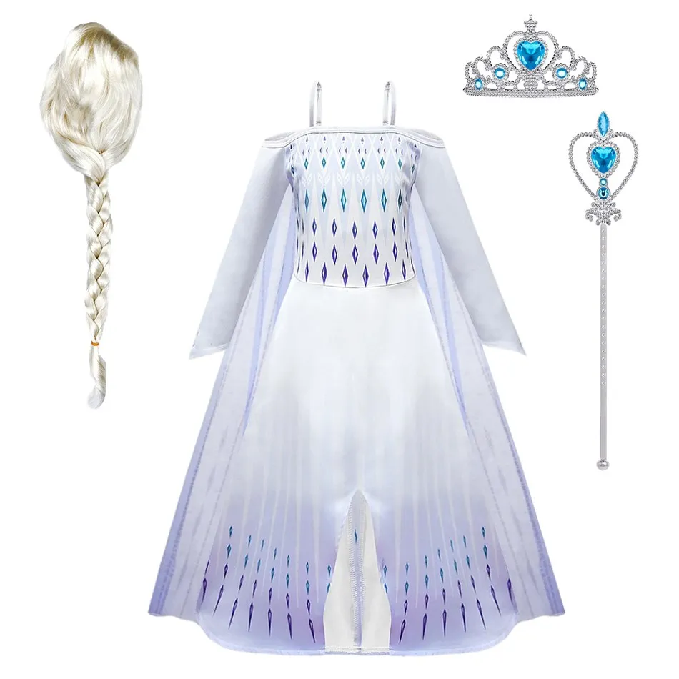 

Детское белое платье принцессы Эльзы, нарядное платье с длинным рукавом для маленьких девочек, одежда для Хэллоуина, дня рождения