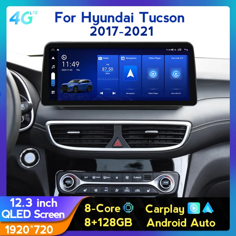 

12.3'' QLED 7862S Car Radio Android All In One For Hyundai Tucson 2018 2019 2020 Wireless Carplay WIFI BT Car Multimedia Player