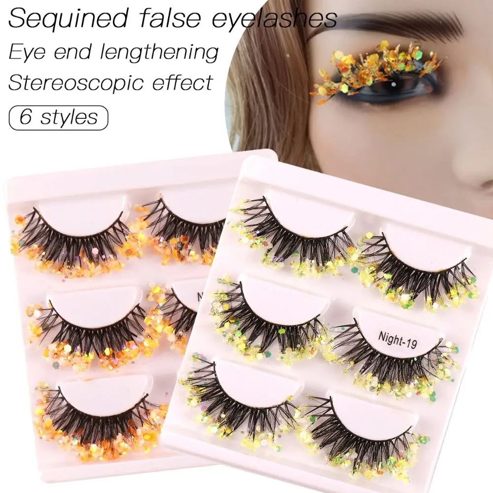 

3pair 3D Fluffy Handmade Luminous Party Supplies Makeup Tools Colored Lashes Eye Dress up Cosplay False Eyelashes