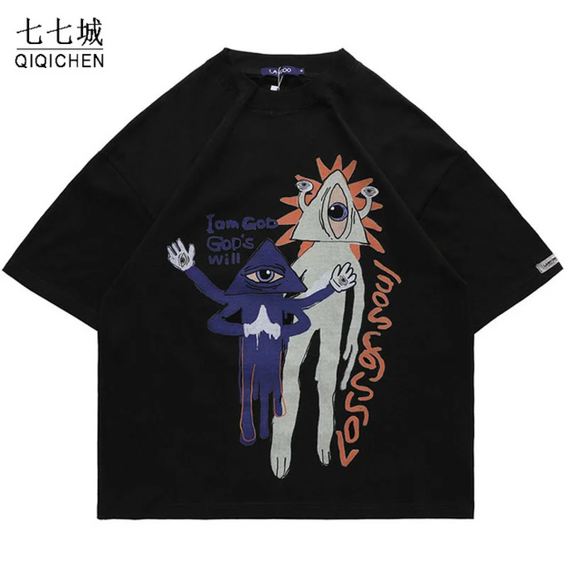 Hip Hop Oversize T Shirt Men One-eyed Alien Print Harajuku T-Shirts Women Streetwear Cotton Loose Short Sleeve Tops Tees Summer