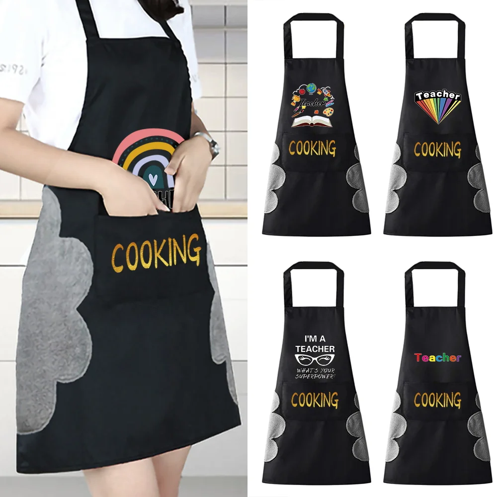

New Cooking Kitchen Aprons Women Oil-proof Waterproof Apron for Men Teacher Series Fashion Coffee Work Bib Wipe Hand Overalls