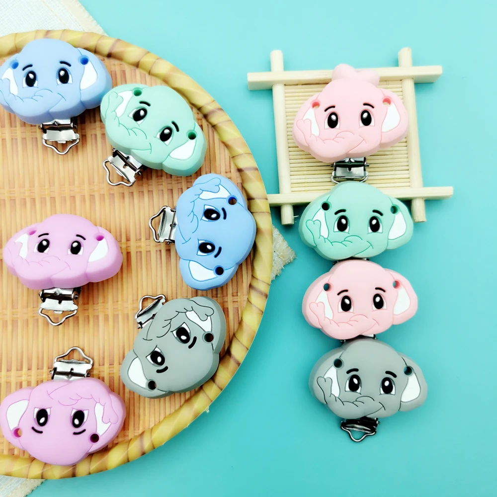 

45*55mm 5pc/lot Elephant Silicone Clips Baby Teething Pacifier Chains Necklace Accessories Safe Food Grade Chewing Kawaii Gifts