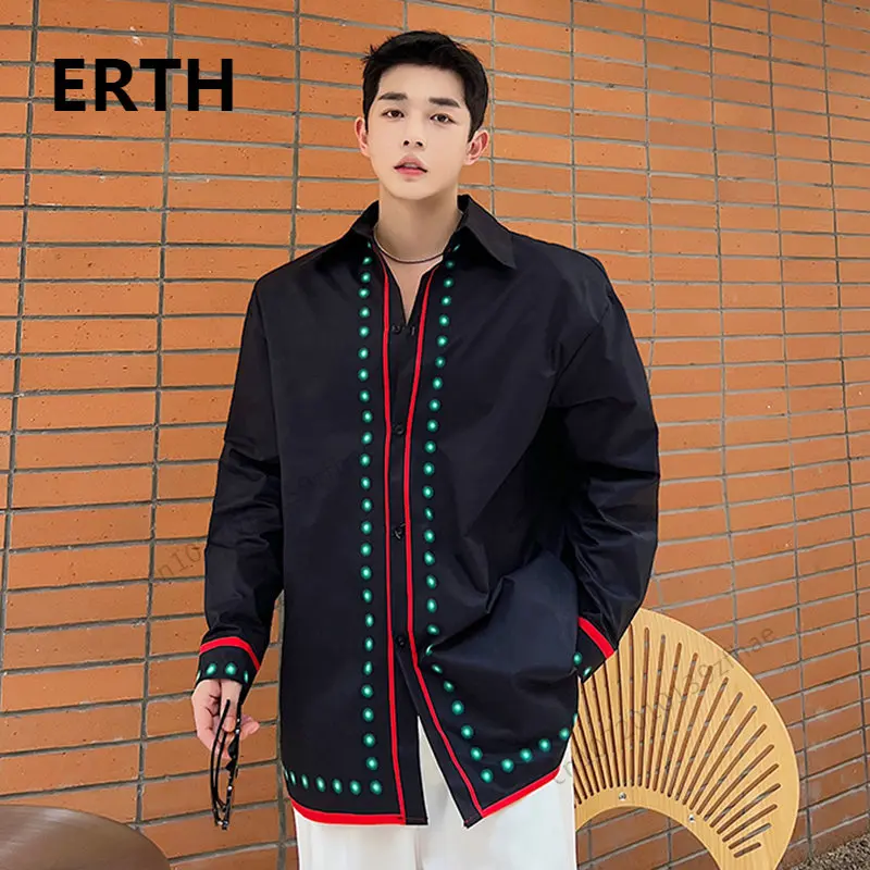 

Рубашка ERTH мужская с длинным рукавом, модная сорочка в Корейском стиле, Повседневная однобортная с принтом контрастных цветов, с отложным в...