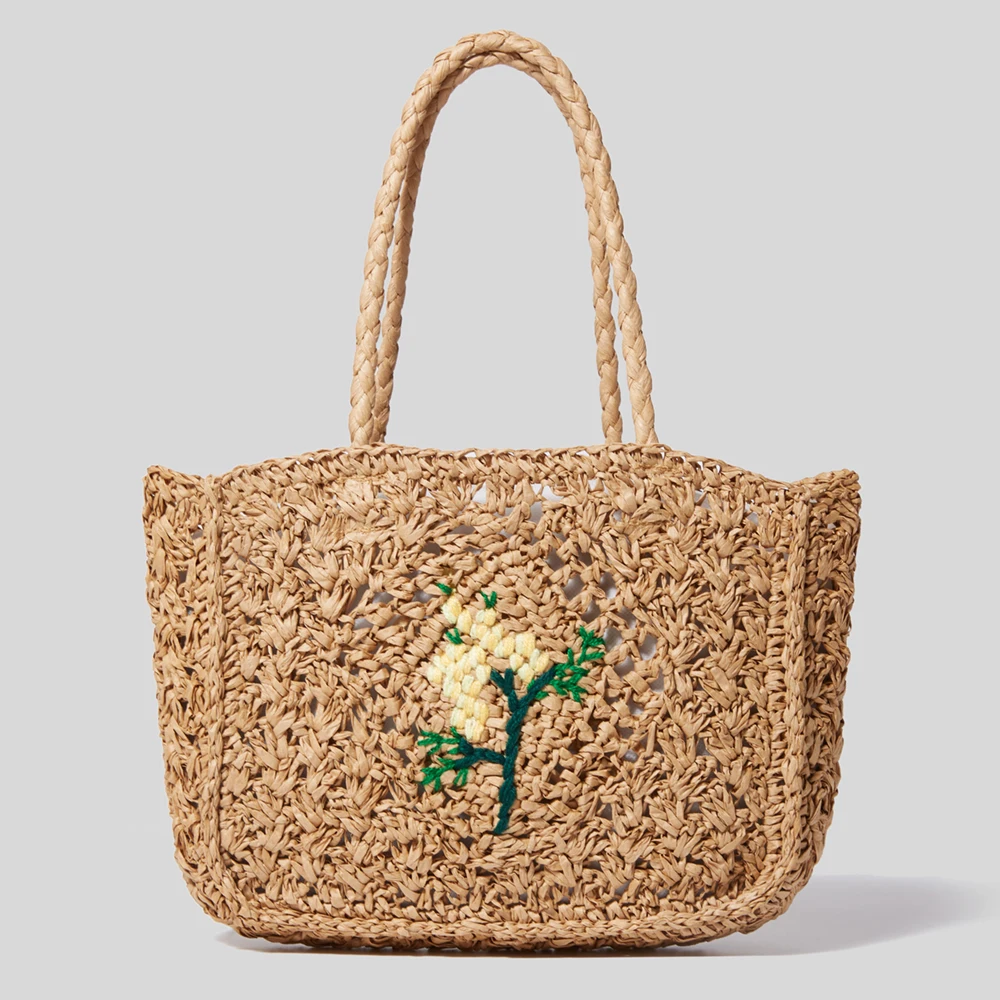 Summer Beach Straw Shoulder Bag Bohemia Embroidery Flower Women Handbag For Women Casual Hollow Woven Women's Bag Tote Bags New