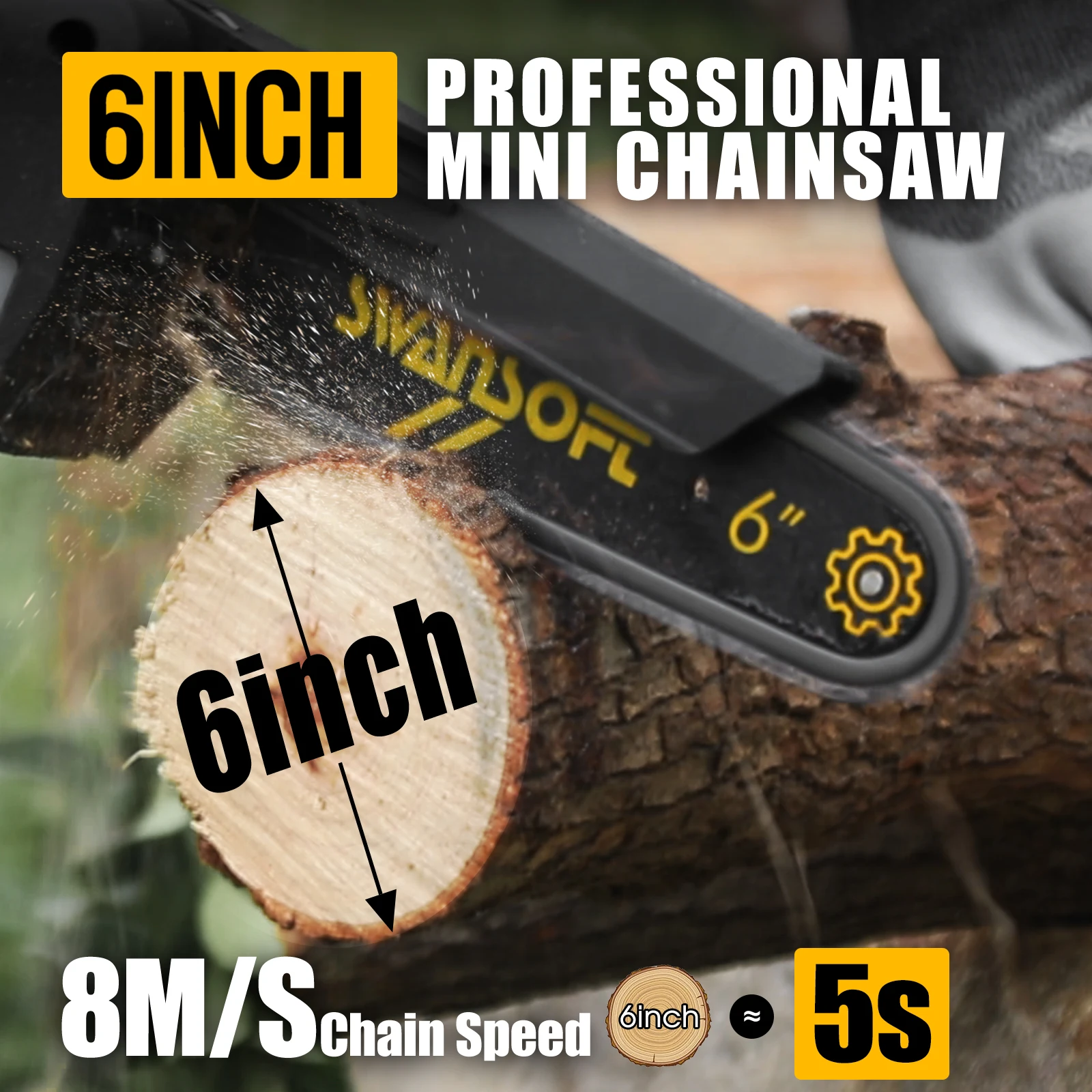 SWANSOFT Бесщеточная аккумуляторная бензопила 6-дюймовая ручная Аккумуляторная для