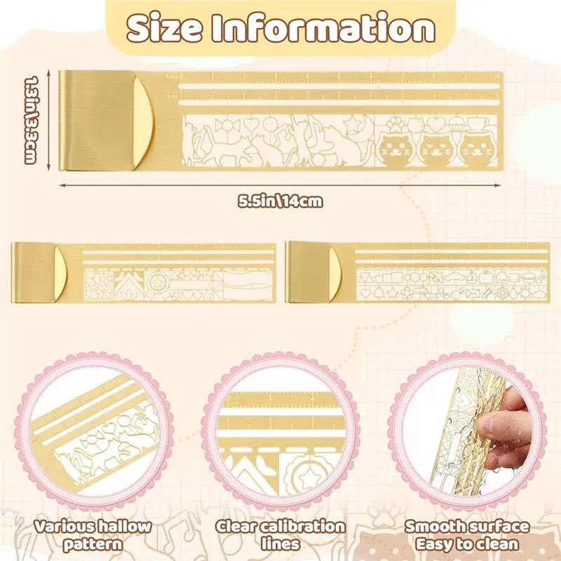 Набор латунных зажимов M12K (3 шт.) с 2 тонкими ручками, для трафаретов для планеров и дневников (3 узоров), декоративный аксессуар для блокнотов (art.: 3920d4dc42388) - 3920d4dc42388