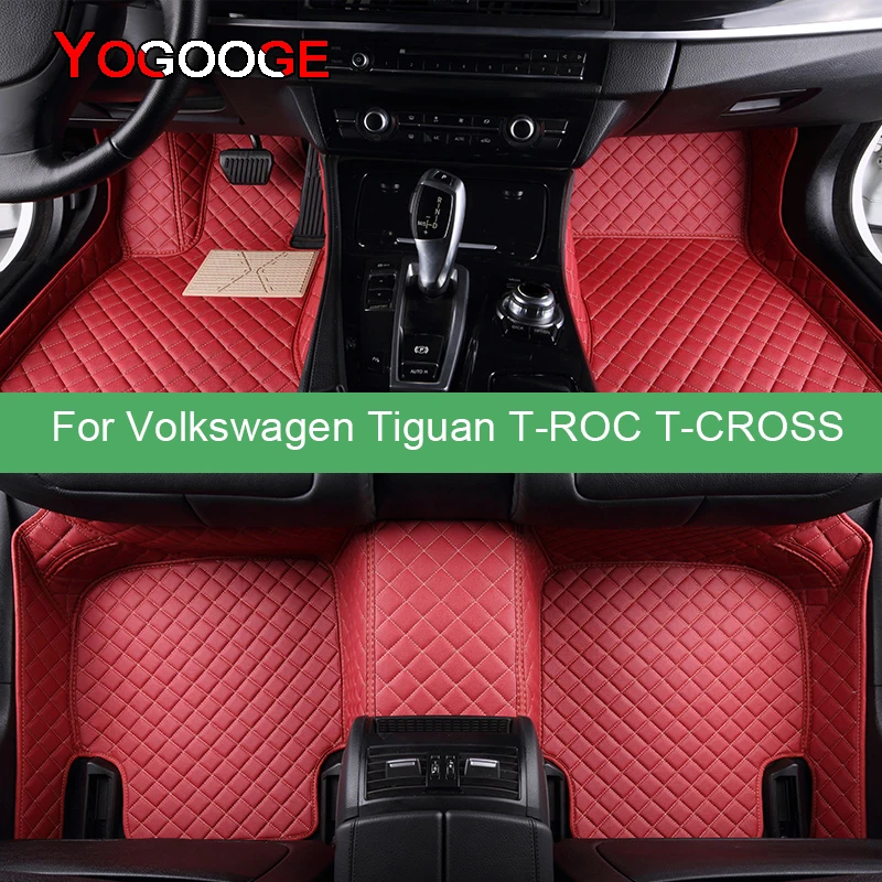 YOGOOGE   Car Floor Mats For VW Tiguan T-ROC T-CROSS Foot Coche Accessories Auto Carpets