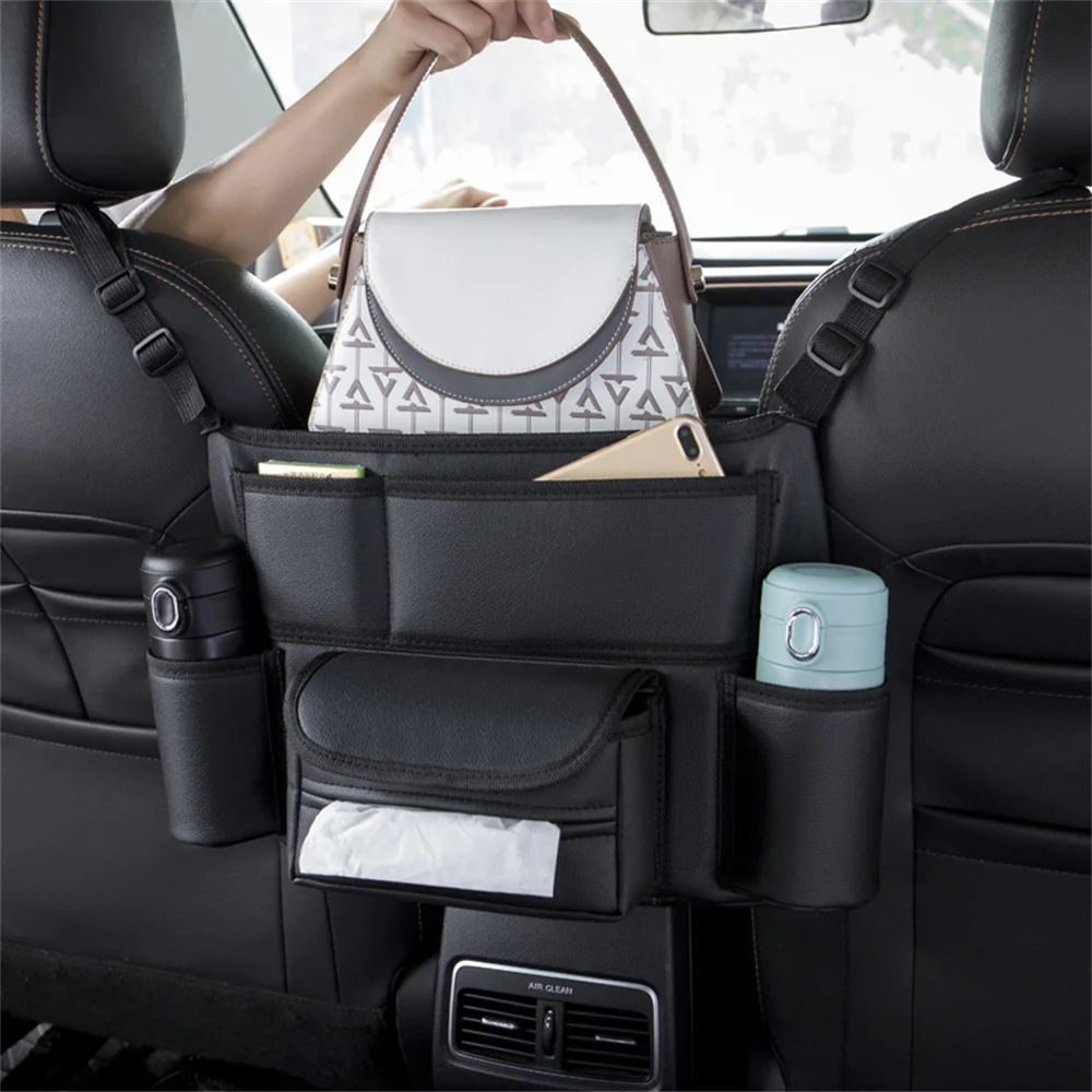

Leather Seat Back Organizer Car Handbag Holder Between Seat Car Organizer Front Seat Storage Barrier of Backseat Pet Kids