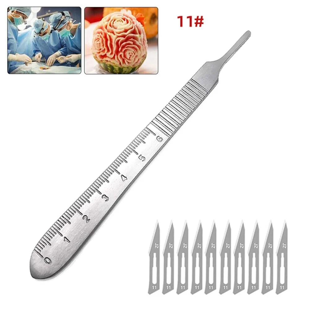 

11Pcs 11# Carving Blade 3# Handle With Scale Engraving Craft Non-Slip Cutter With Box Mobile Phone Film Paper Cut Handicraft Car