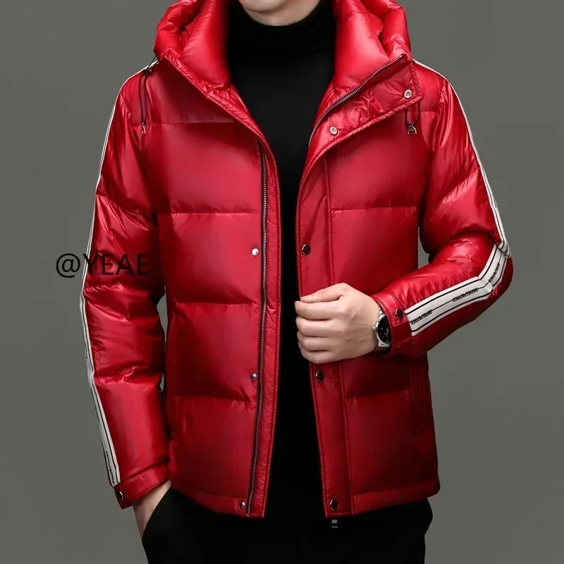 Яркий короткий пуховик с длинным рукавом мужской зимний брендовый утиный пух