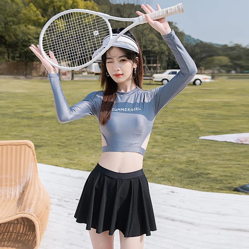 

Women Two Pieces Swimming Suit High Waisted Sexy Beach Wear Padded Long Sleeves Sports Wear Beach Bathing Suit Surfing Suit 2022