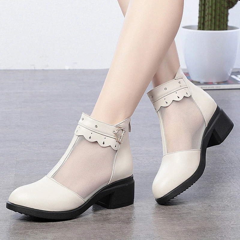 Женские ботильоны из органзы летние дышащие ботинки натуральной кожи в римском