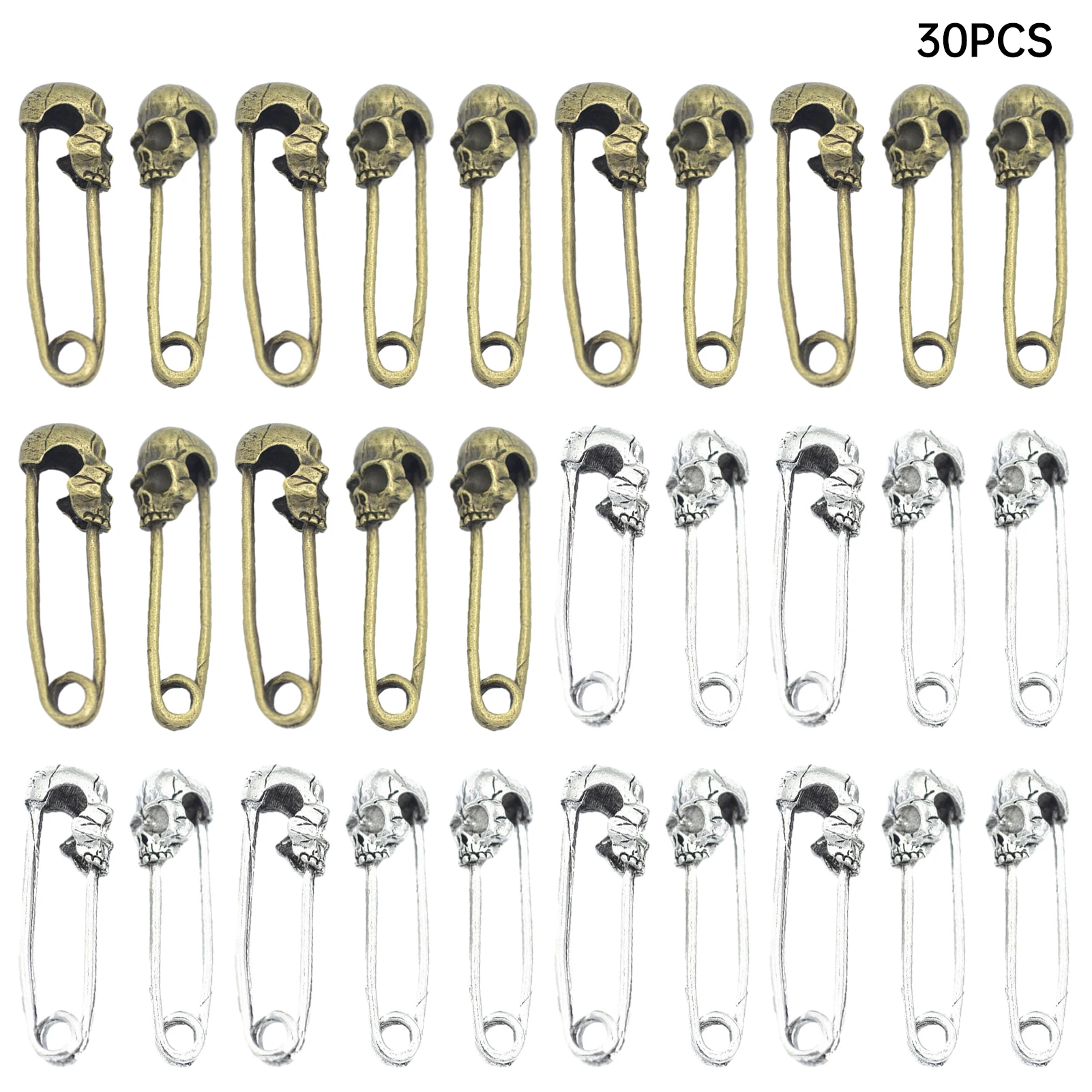 

30pcs Retro Silver 2 Colors Necklace Home Skull Pendant Jewelry Making Antique Bronze Halloween Decor Brooch Shaped Keychains