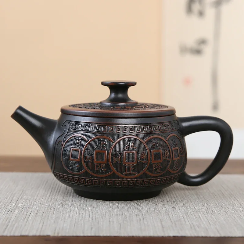 

Цзяншуй фиолетовый керамический чайник с резьбой ручная роспись античный рельефный чайник бытовой чайник кунг-фу чайный сервиз чайник