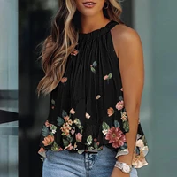 fashion stylish women t shirt plus size camisole shirt elegant floral sleeveless shirt tops pleated t shirt summer flowy tunic