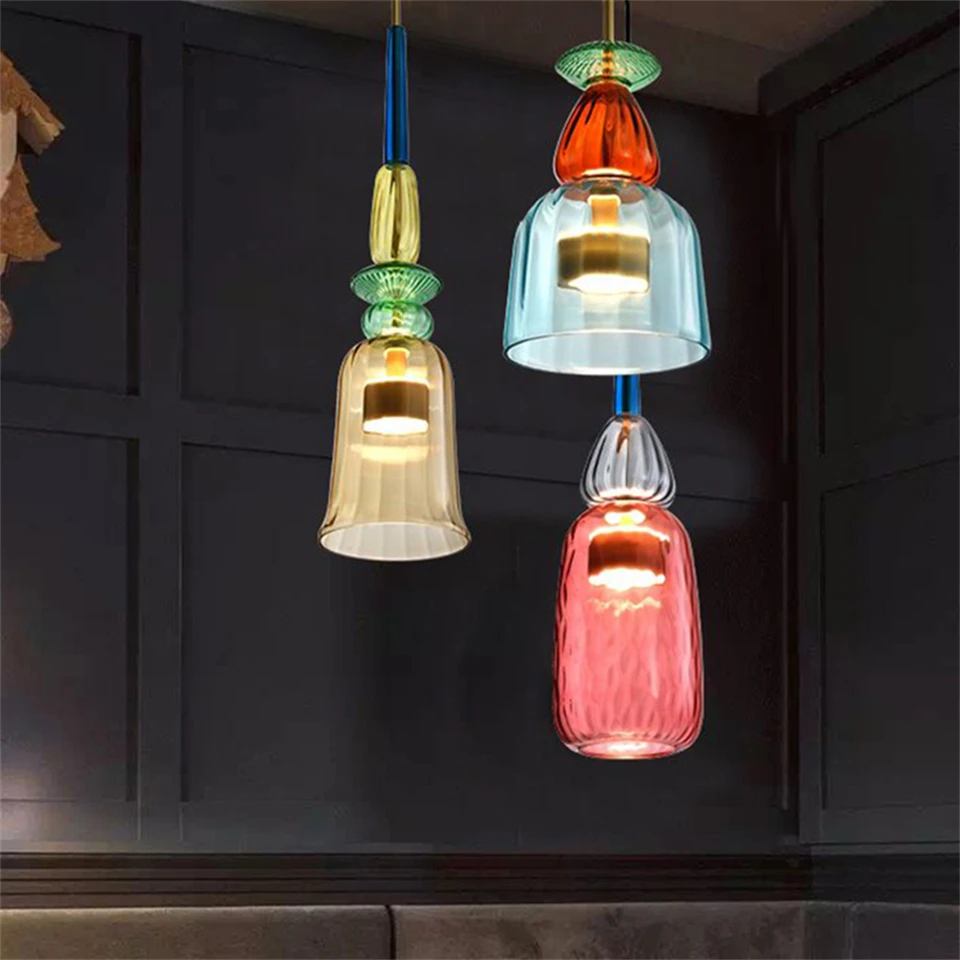 

Modern LED Candy Pendant Lamp Lights Glass Lampshade Pendant Lamps For Living Room Hanging Lamp Kitchen Decor Indoor Lighting