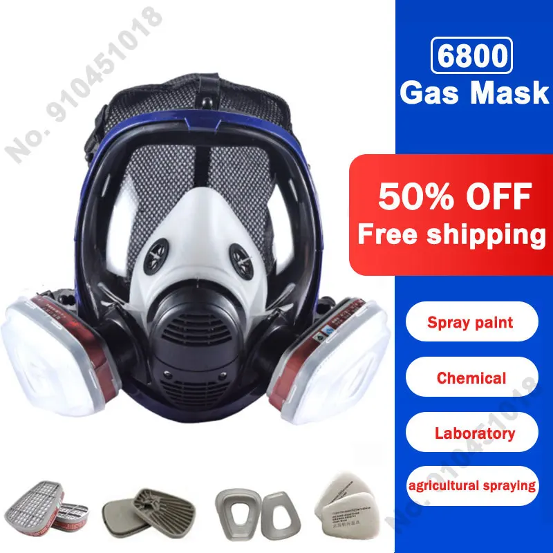 

6800 Полнолицевая маска, противогаз, защита от пыли, самовсасывающий фильтр, дыхательная маска, химическая газовая краска, специальная сферич...