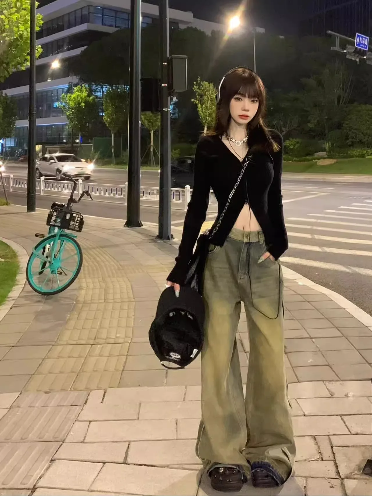 Американский вязаный свитер на молнии с v-образным вырезом верхняя одежда