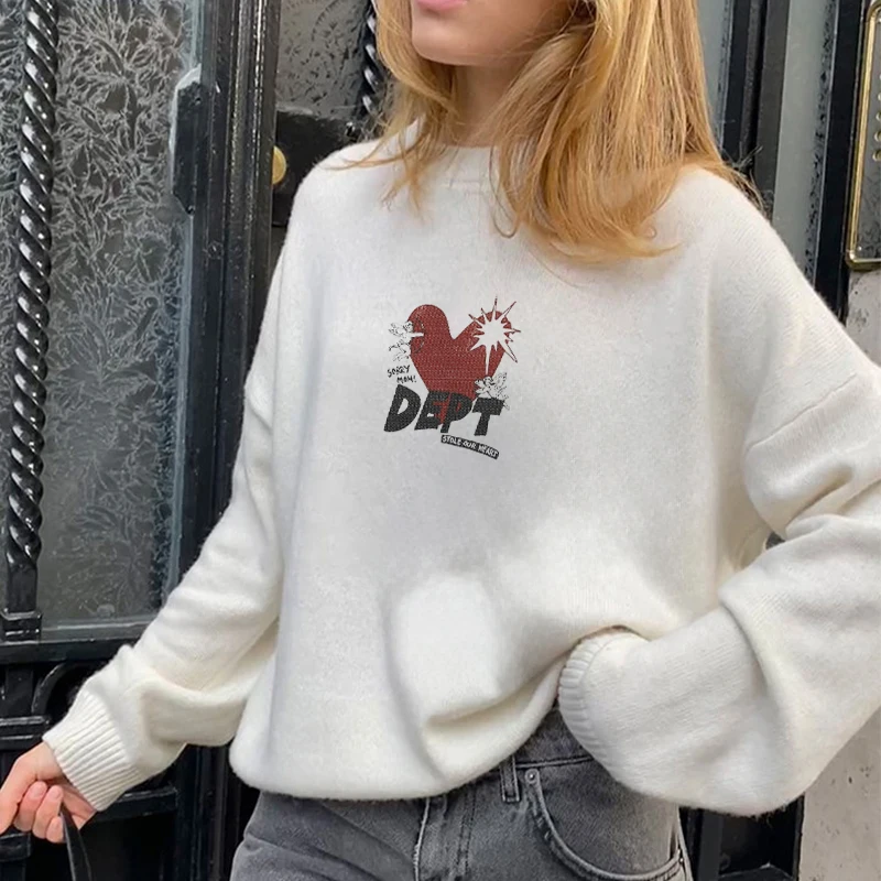 Модный вязаный джемпер с круглым вырезом для женщин осень 2024 свитер длинным