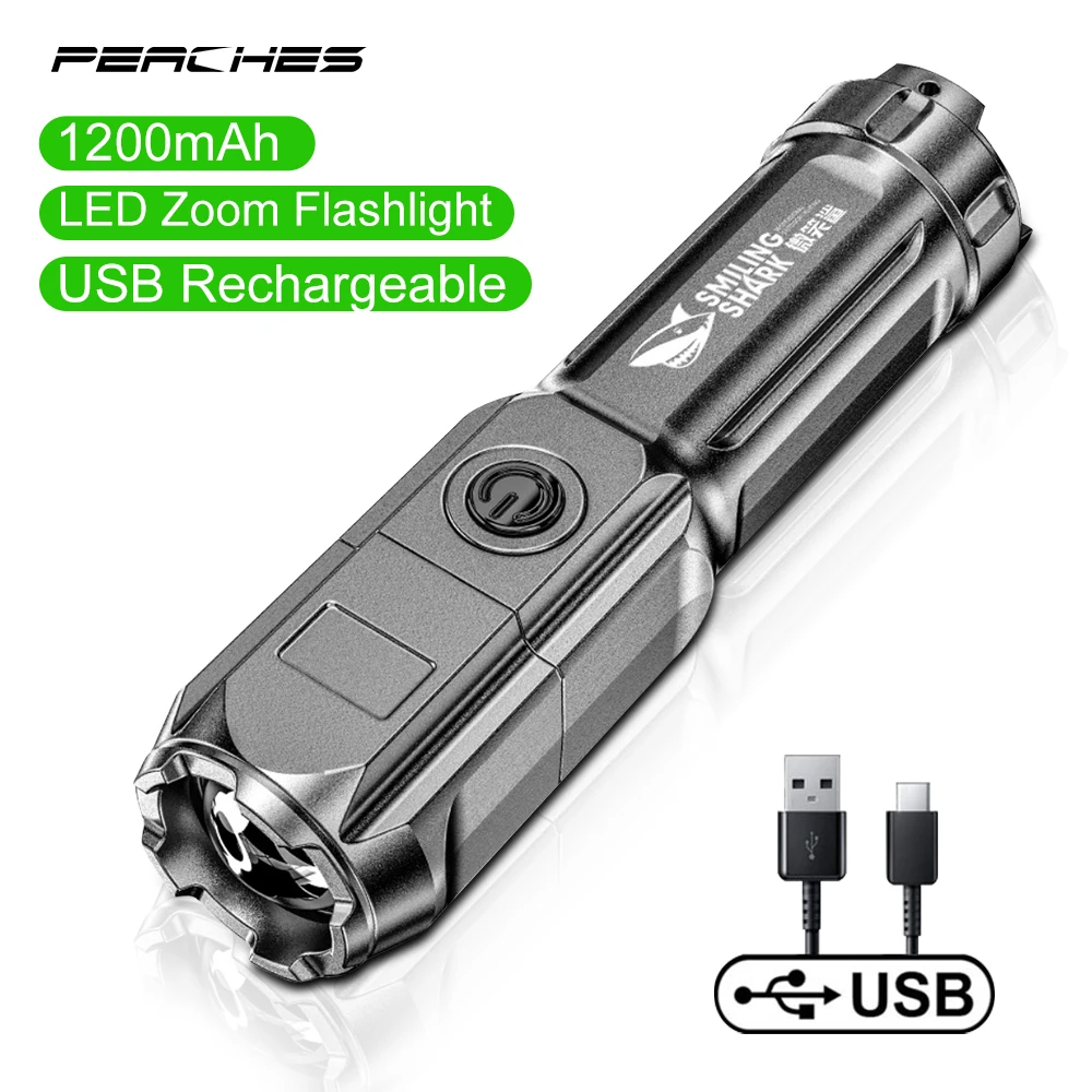 

Мощный фонарик, сильный фонарь, перезаряжаемый от USB, зум, рыбалка, охота, гигантский яркий 18650 Водонепроницаемый светодиодный светящийся фо...
