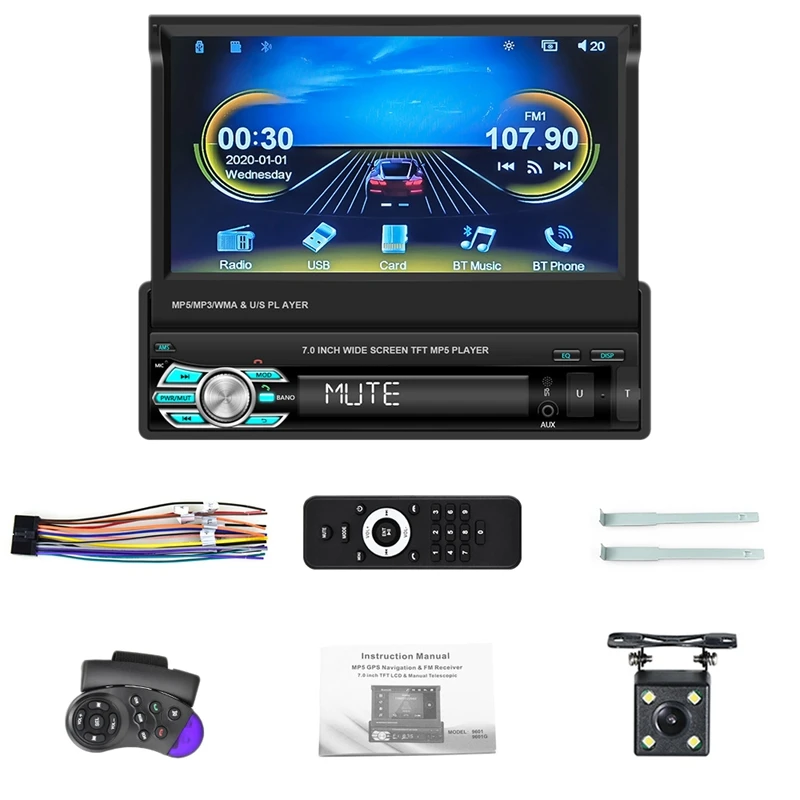 

1 Din Carplay Android Авто 7-дюймовый универсальный автомобильный радиоприемник выдвижной экран для-Toyota MP5 плеер