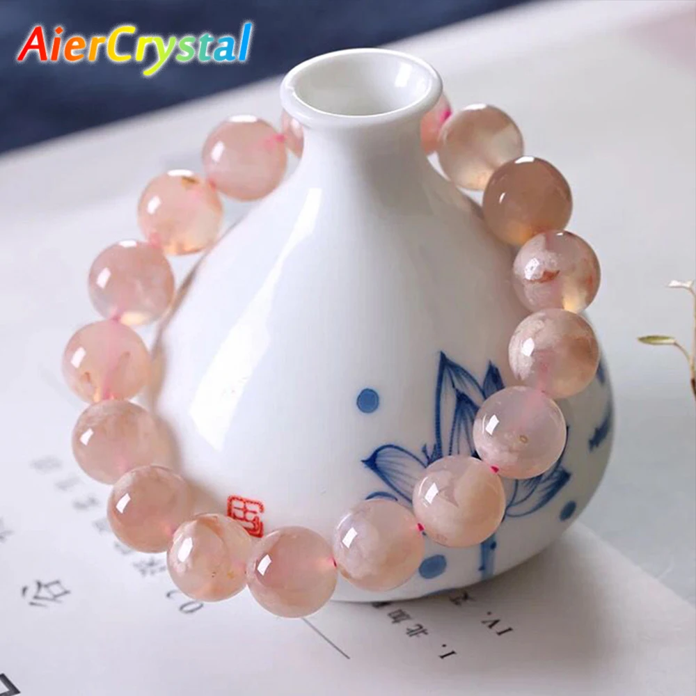 

Women fashion Bracelets 100% Natural sakura Agate Beaded Bracelets Elegant Cherry blossom Crystal Healing Energy Bangles Jewelry
