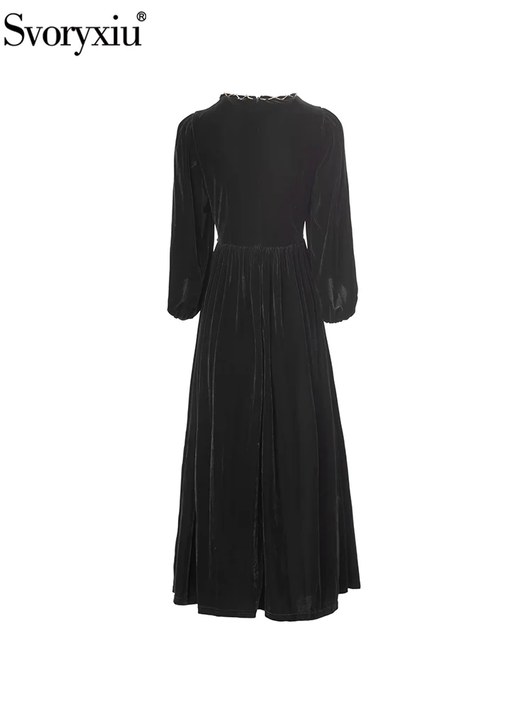 Svoryxiu модное подиумное осеннее черное бархатное элегантное платье миди женское