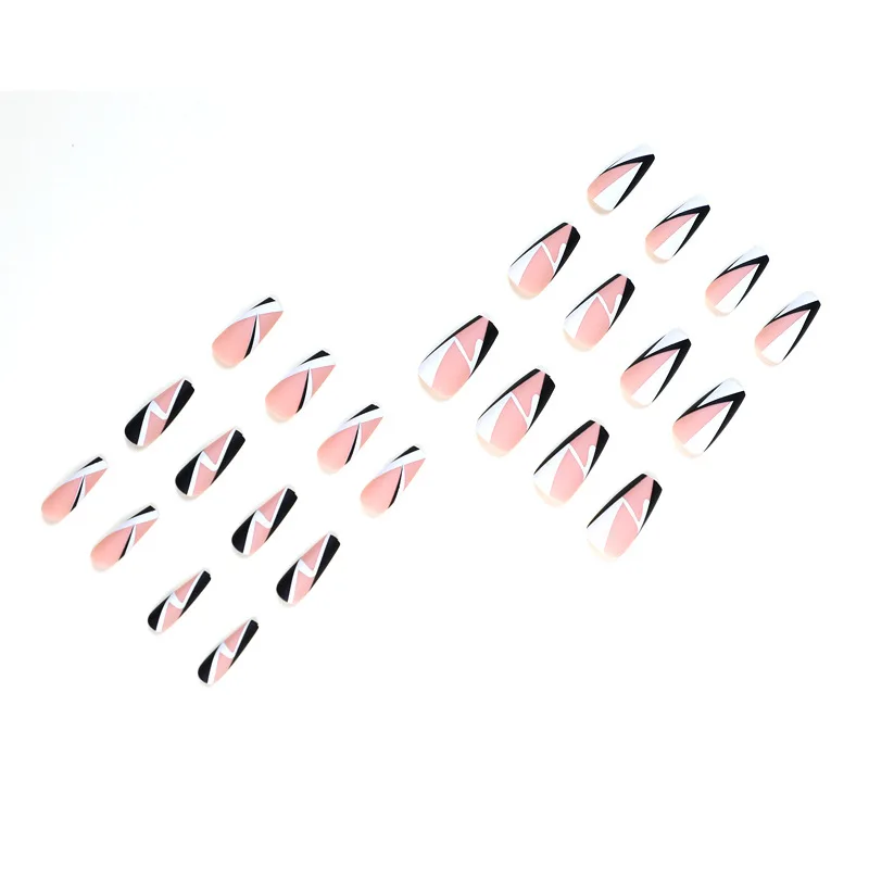 24 шт. накладные ногти во французском стиле черного и белого цвета |