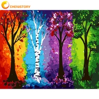 chenistory diy painting by numbers colorful tree with frame oil painting handpainted canvas drawing home decor gift artwork