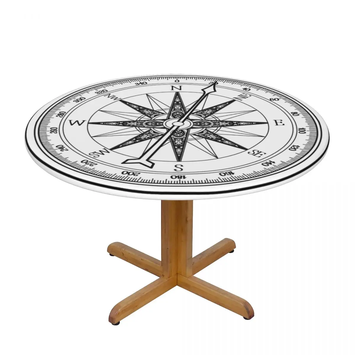 

Nautical Wind Rose Compass Drawn Waterproof Polyester Round Tablecloth Catering Fitted Table Cover with Elastic Edged