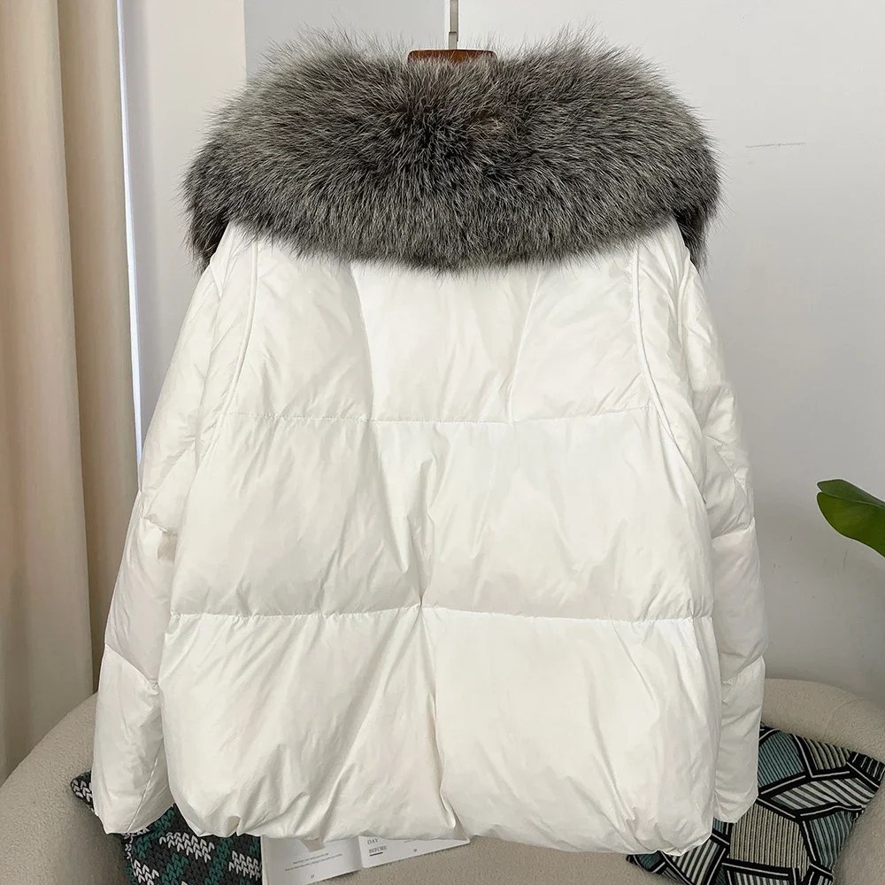 Женский пуховик со съемным меховым воротником на белом утином пуху плотная