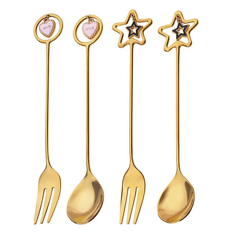 

Creative Star Stainless Steel Coffee Spoon Tea Dessert Soup Spoon With Pretty Pendant Spoon for Ice Cream Watermelon Spoon