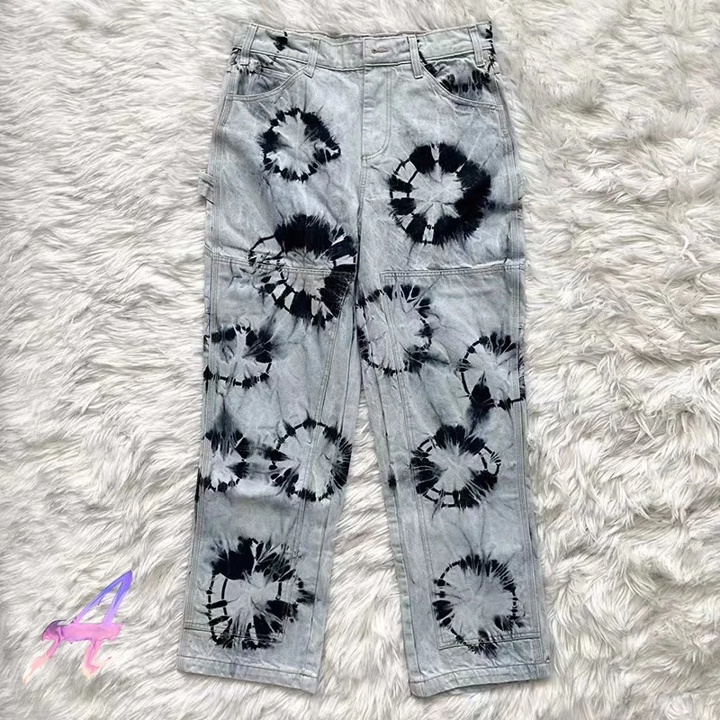 

CPFM. XYZ Carpenter Denim Pants Tie Dyed Printed Washed High Street Button Casual Trousers