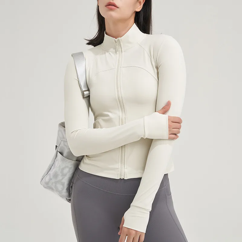 Solid Color Comprehensive Training Yoga Coat High Neck Fitness Women Fitness Jacket Top Zipper Long Sleeve Wear Soft Breathable