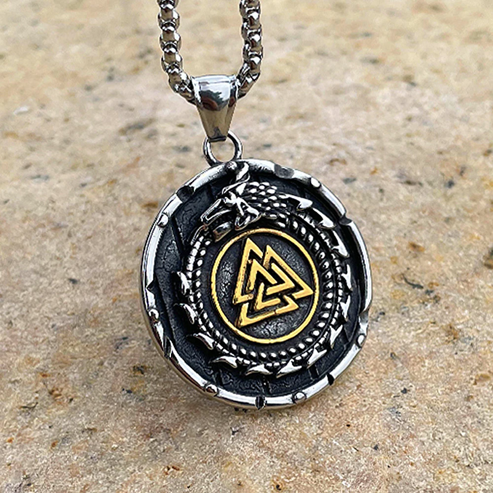 

Vintage Valknut Viking Necklace For Men Norse Odin 316L Stainless Steel Viking Ouroboros Necklace Chain Amulet Jewelry Wholesale