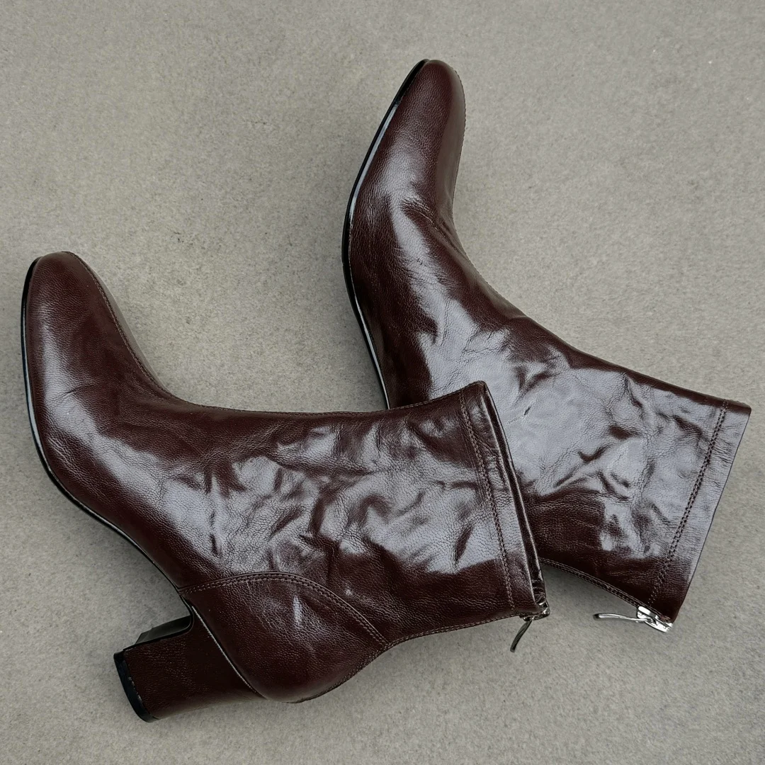 Женские ботильоны из овечьей кожи с круглым носком на молнии сзади толстом