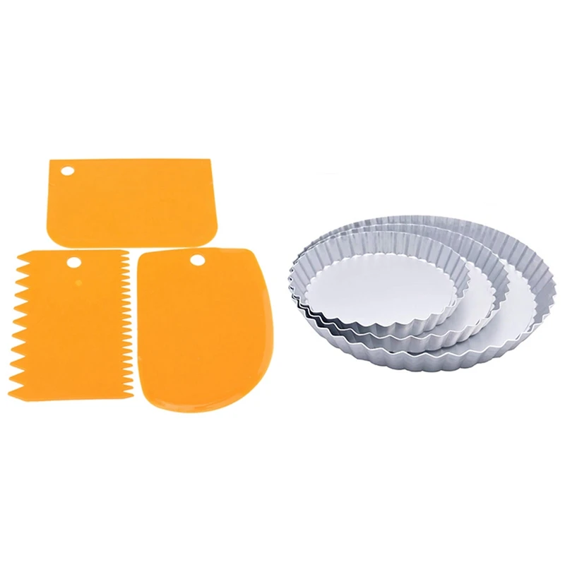 

3 Pcs Plastic Dough Scraper Cake Decorating Baking Pastry Tools & 3 Pcs Tart Pan And Quiche Pan With Removable Base