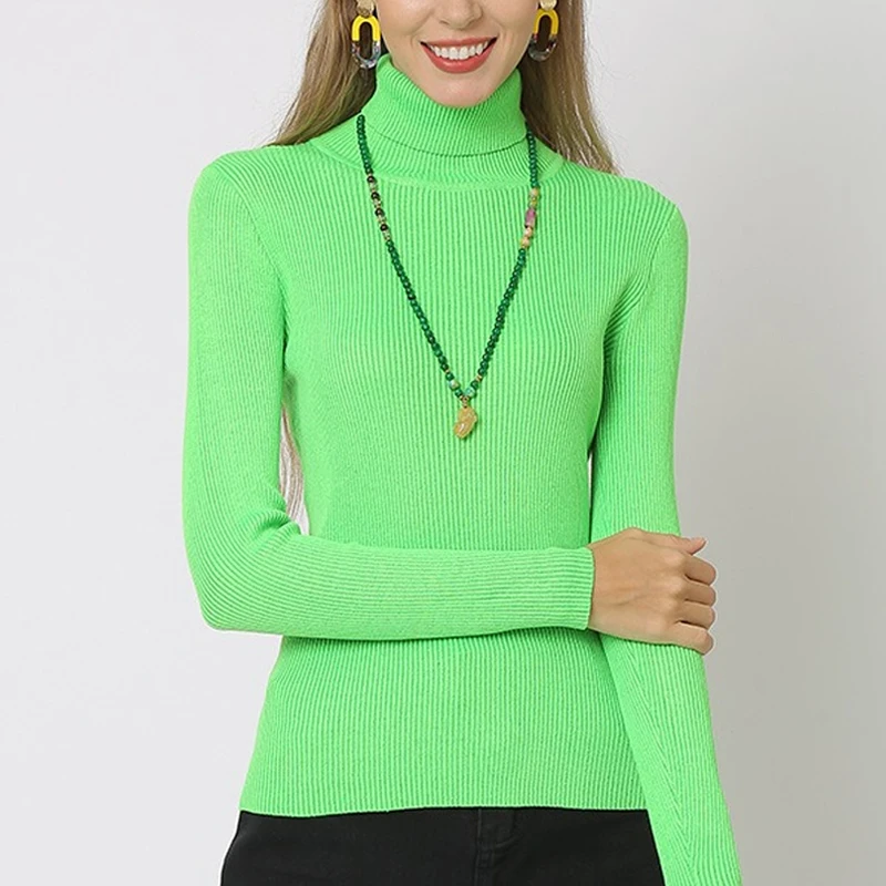 

2023 Turtleneck Knitted Casual Simple Sweaters Autumn Fashion Women Winter Soft Elastic Pullover Slim Long Sleeve Jumper 29410