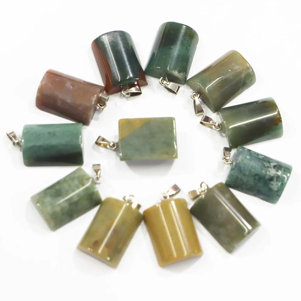 

Natural Stone Indian Agate Semi Cylindrical Pendant Crystal Reiki Charms DIY Necklace Jewelry Making Accessories Wholesale 30Pcs
