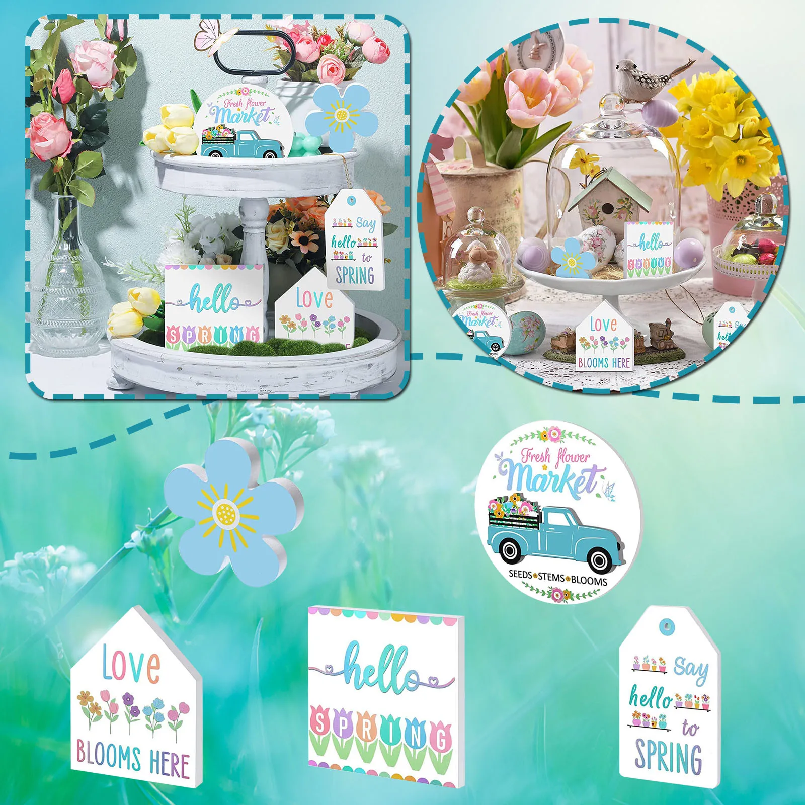 Весенний многоярусный поднос плоские украшения мини деревянный декор кухонный