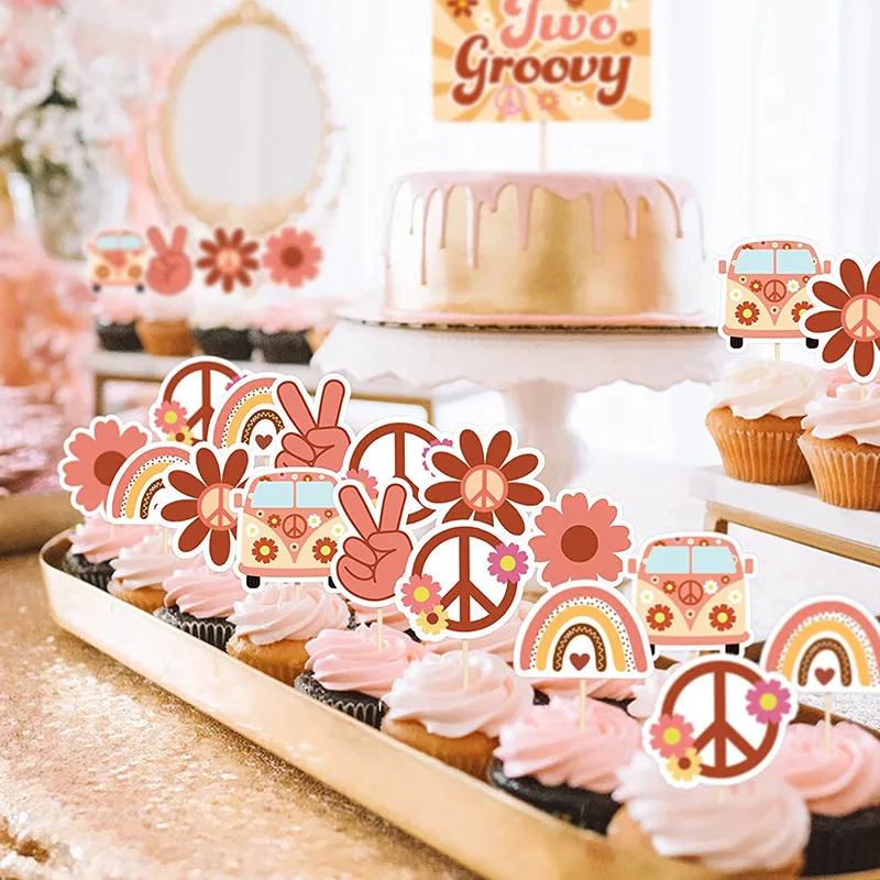 

Boho Flower School Bus Birthday Party Cake Topper Topper Creative Cupcake Insert Card Flags For Baby Shower Birthday Party Cake