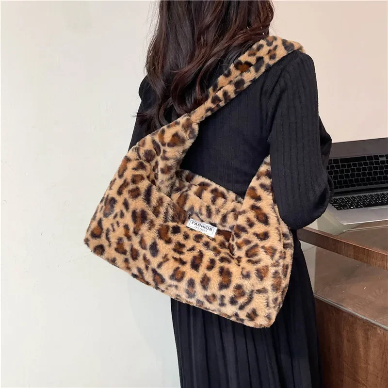 Детские сумки-мессенджеры меховая сумка с леопардовым принтом модная плюшевая