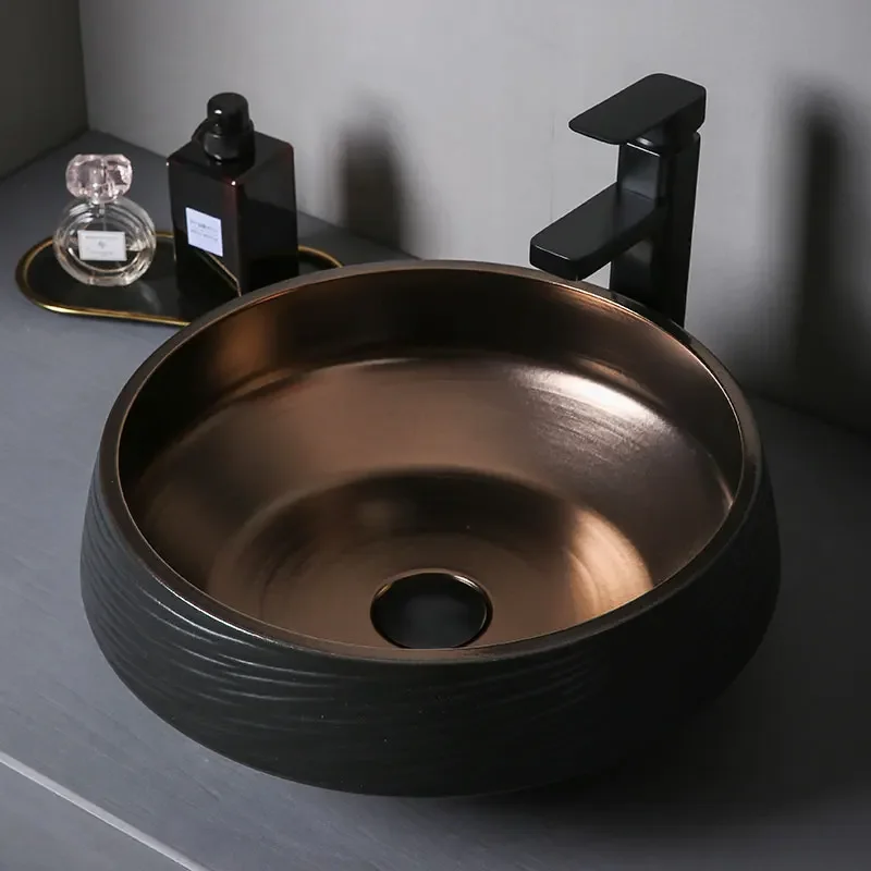 

Black Table Basin Light Luxury Ceramic Bathroom Sinks modern Bathroom fixtures Black Gold Glaze Creative Wash basin Kitchen Sink