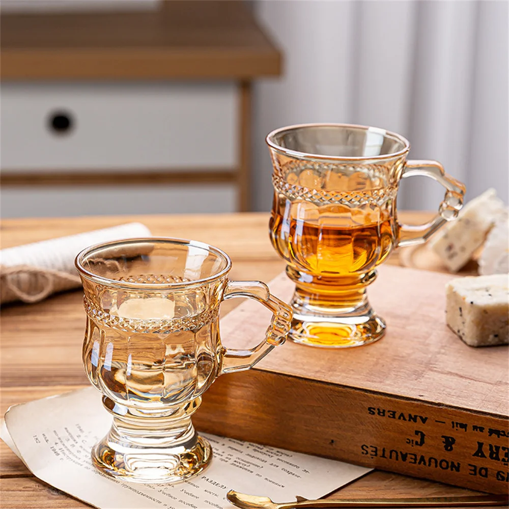 

Glass Cup Mug French Vintage Amber Mug Gift Cups Mini Wine Cup Drinks Glass Cup Beer Wine Cup Dessert Coffee Cup Home Office Cup