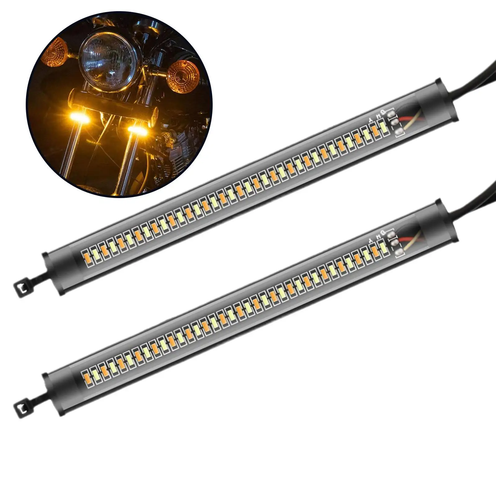 

12V Motorcycle Amber Turning Water Signal Light Universal Fork Integrated Tail Brake Stop Turn Signal Strip Light Super Bright